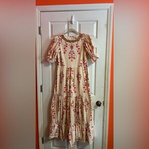 SHERIDAN FRECH Cream Floral Embroidered Tiered Dress for Girls